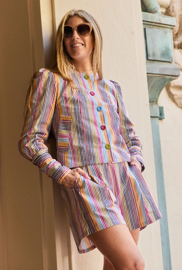 Buru x Ali Sisto Flat Front Everyday Shorts - Crayon Stripe