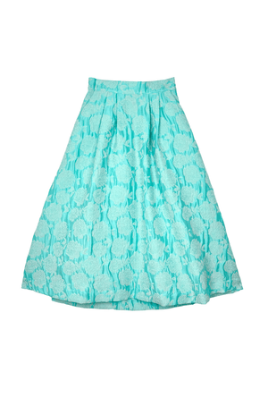 Flat Front Everyday Skirt - Aqua Brocade