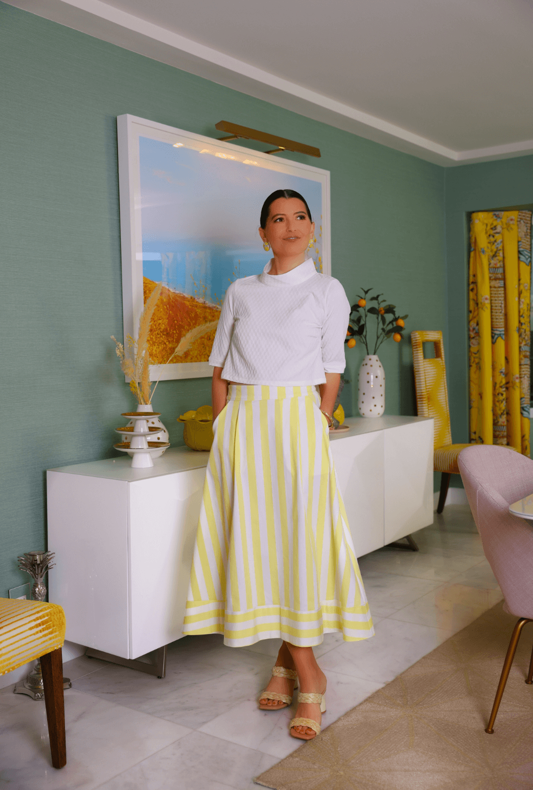 Buru X Kelly Golightly Flat Front Everyday Skirt - Citron Stripe