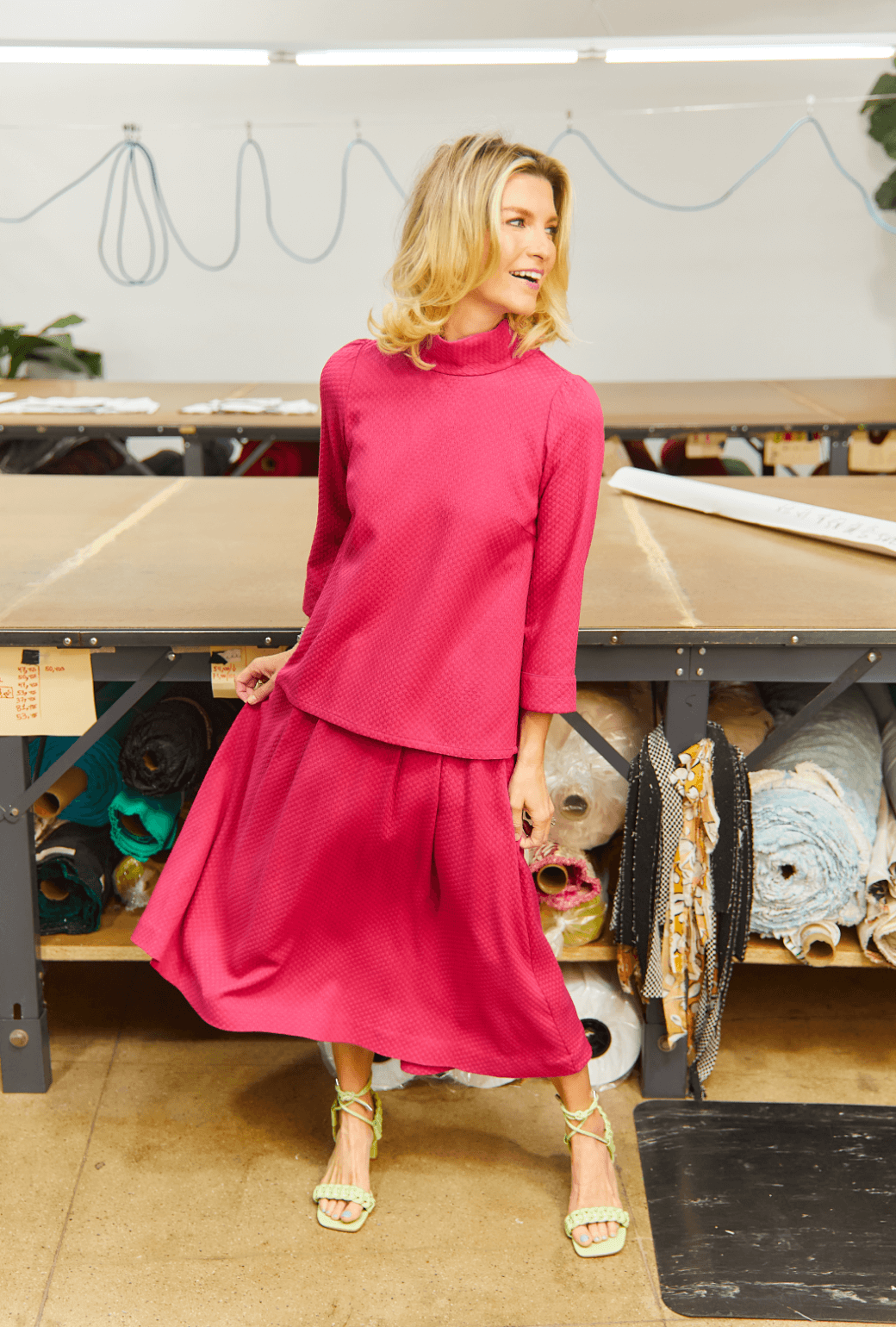 SAMPLE Flat Front Everyday Skirt - Fuschia Dot