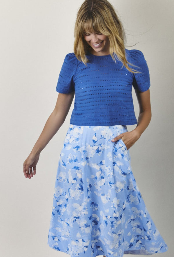 Flat Front MIDI Skirt  - Hydrangea
