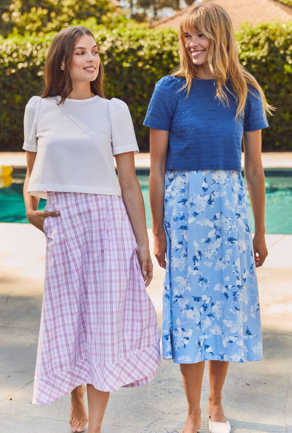 Flat Front MIDI Skirt  - Hydrangea