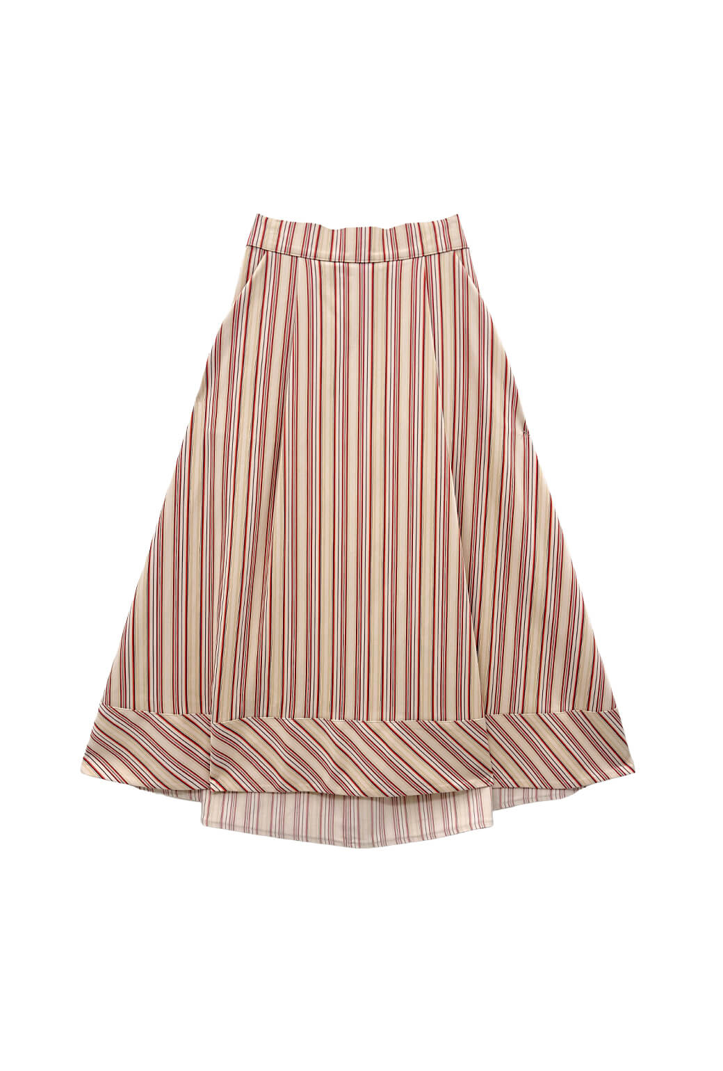 Flat Front MIDI Skirt  - Poppy and Brown Stripe