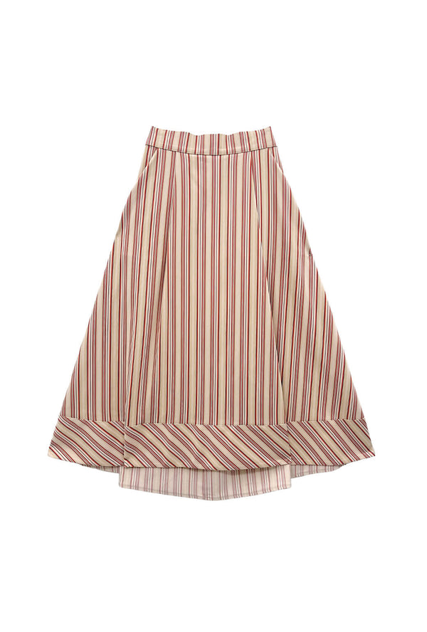 Flat Front MIDI Skirt  - Poppy and Brown Stripe