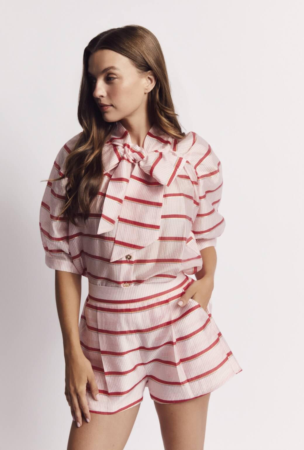 Flat Front Shorts - Red Shimmer Stripe