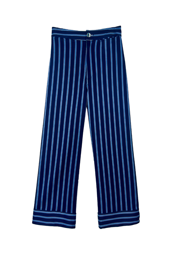 SAMPLE - Buru x Jaimie Dewberry Flat Front Trousers - Blue Stripe