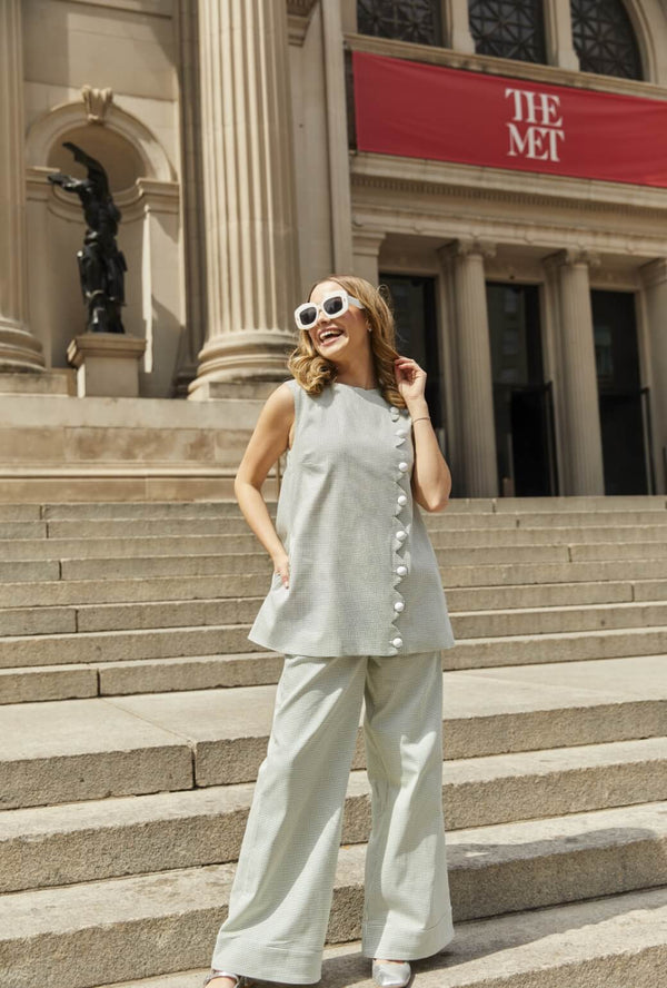 Buru x Old Soul Etiquette Flat Front Trousers  - Green Squares Twill