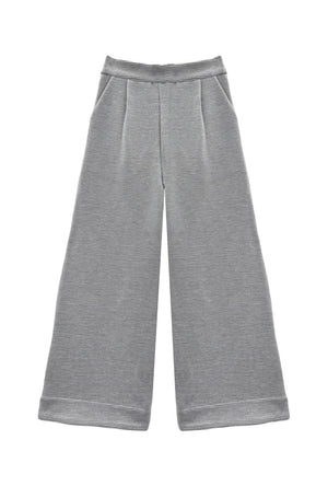 Flat Front Wide Leg Trouser - Grey Ottoman Rib