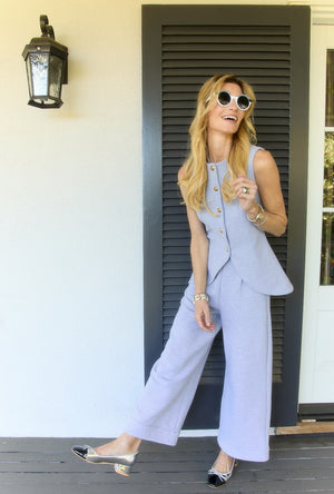 Flat Front Wide Leg Trouser - Grey Ottoman Rib