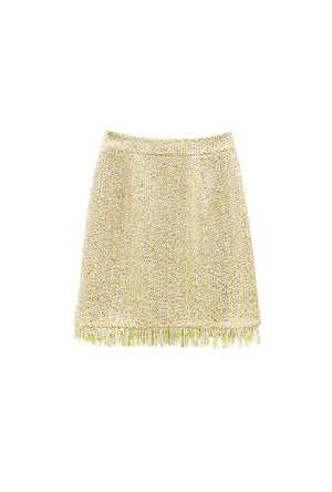 Fringed Mini Skirt - Ivory Twinkle Tweed