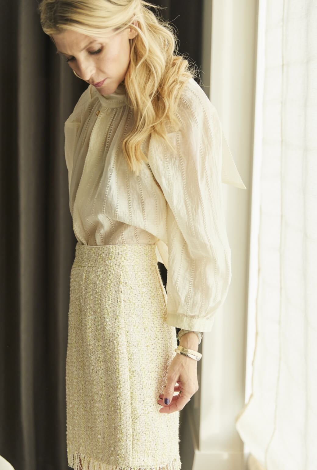 Fringed Mini Skirt - Ivory Twinkle Tweed