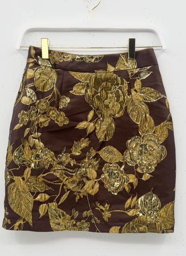 SAMPLE - Mini Skirt - Chocolate  Brocade