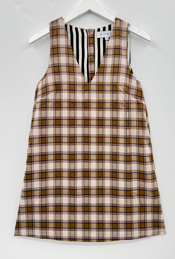 SAMPLE- Le V Mod Dress - Brown Plaid