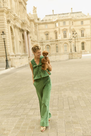 Hepburn High Rise Trousers - Green Corduroy