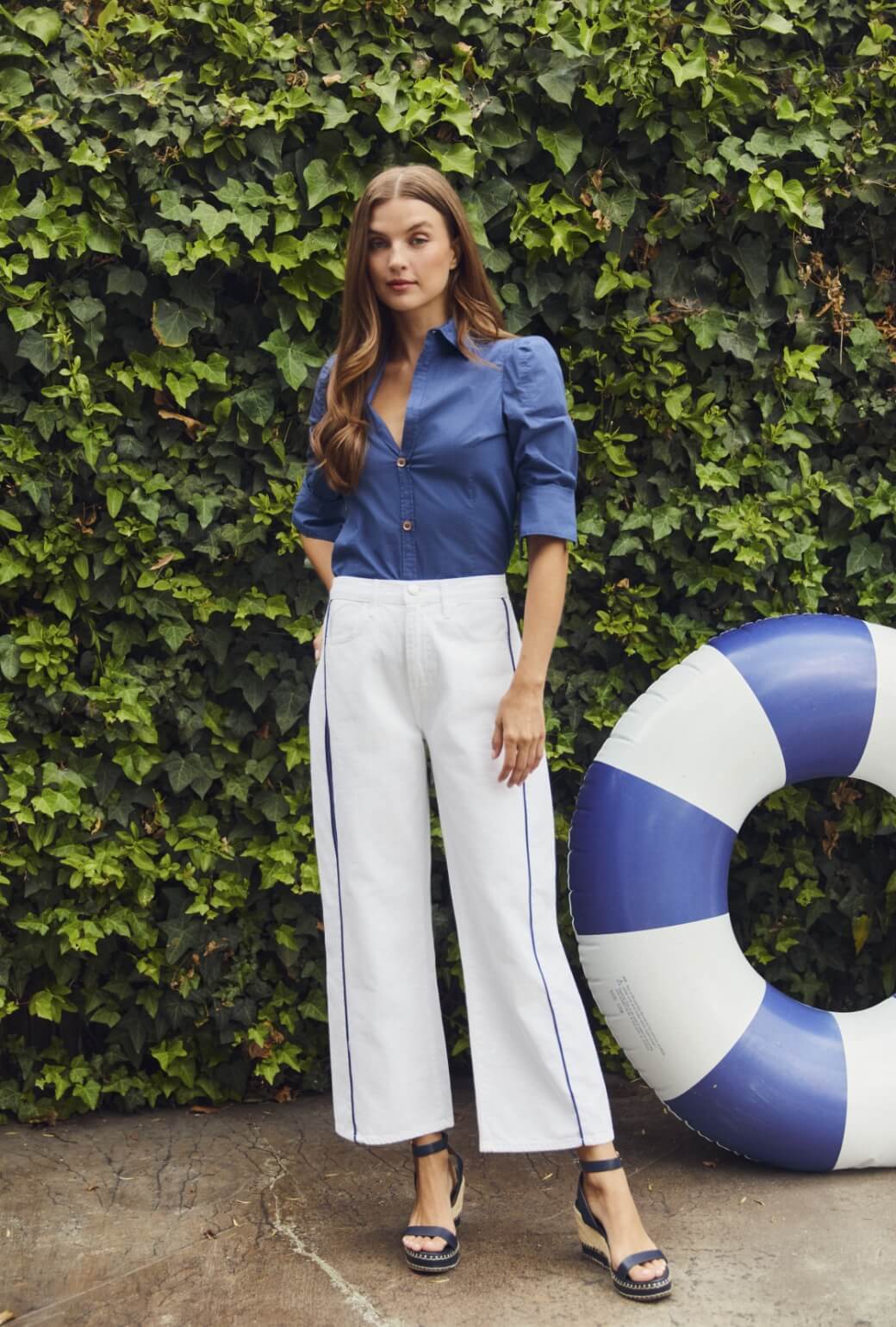Horseshoe Jeans - White with Navy Stripe – BURU