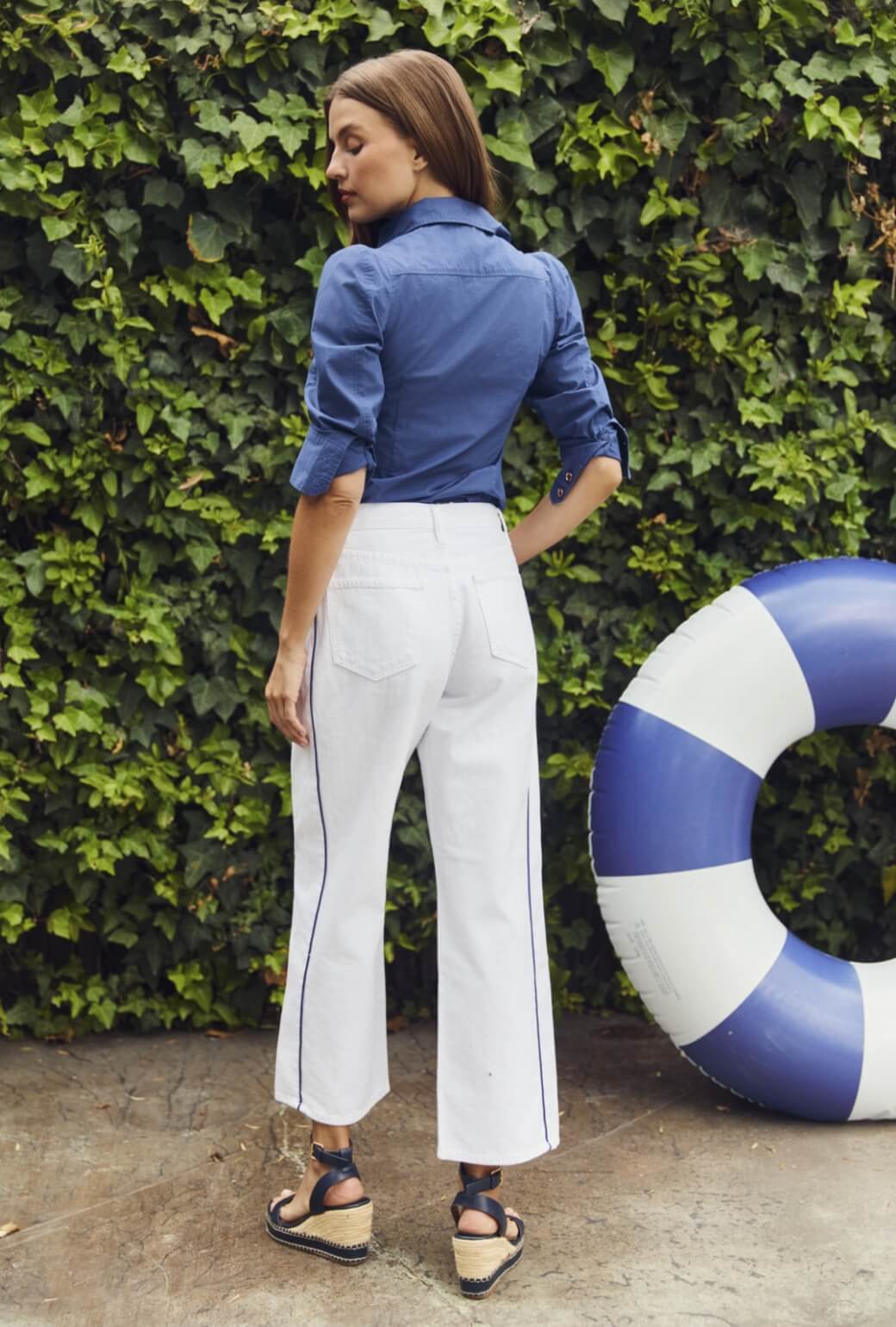 Horseshoe Jeans - White with Navy Stripe