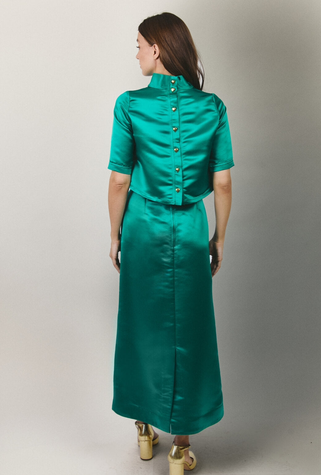 Hostess Skirt Maxi - Green Satin