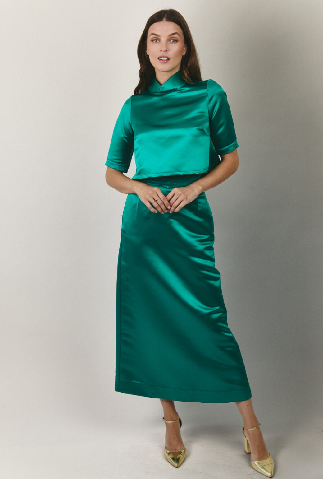Hostess Skirt Maxi - Green Satin