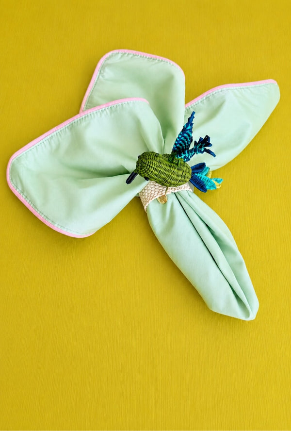 Hummingbird Rattan Napkin Rings - Chartreuse and Aqua