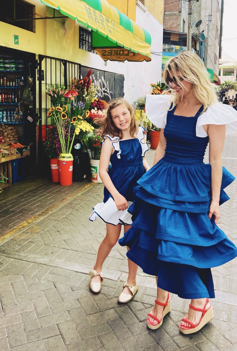 BURU x Bisby Teagan Skirt MIDI Navy Poplin