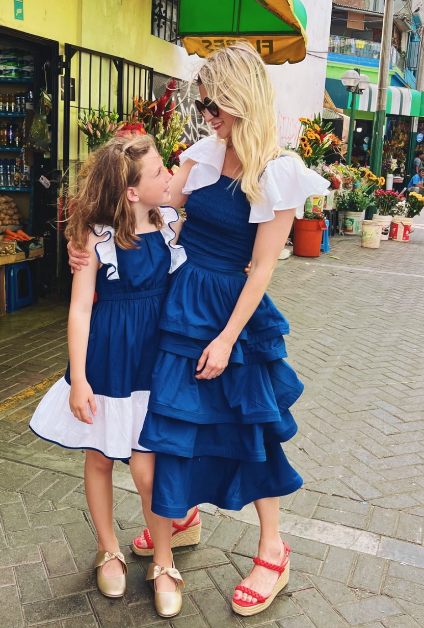 BURU x Bisby Teagan Skirt MIDI Navy Poplin