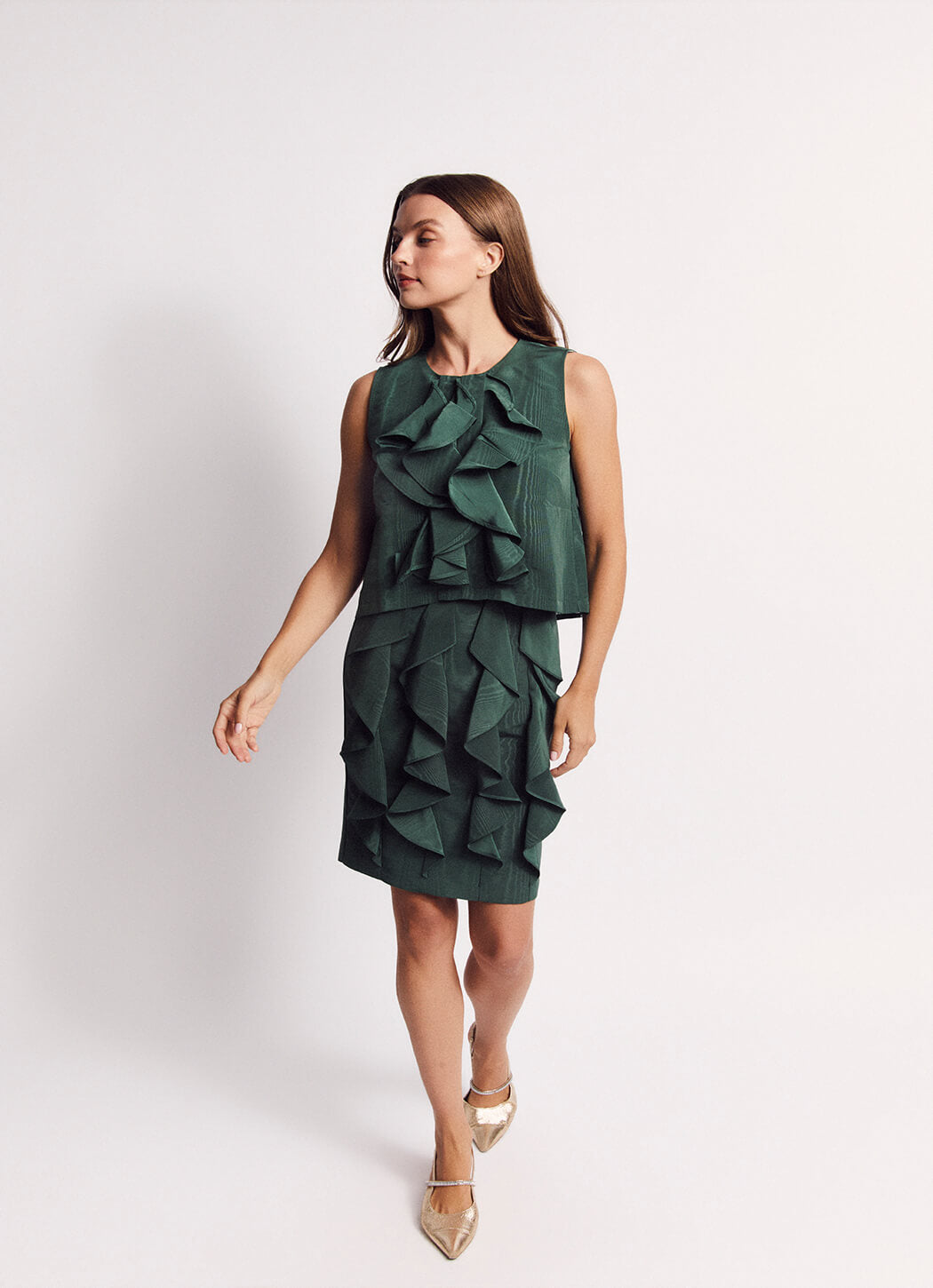 Le Ruffled Pencil Skirt - Jade Moiré
