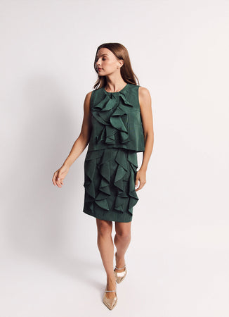 Le Ruffled Pencil Skirt Jade Moiré