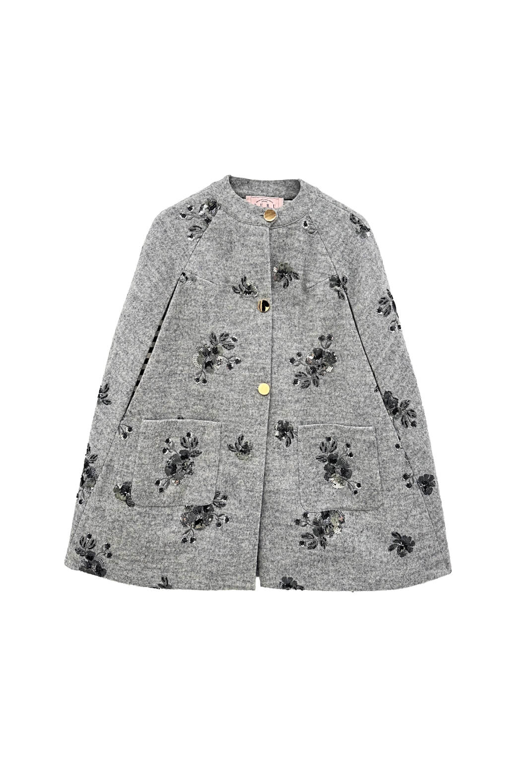 Le Cape - Embellished Gray Faux Wool