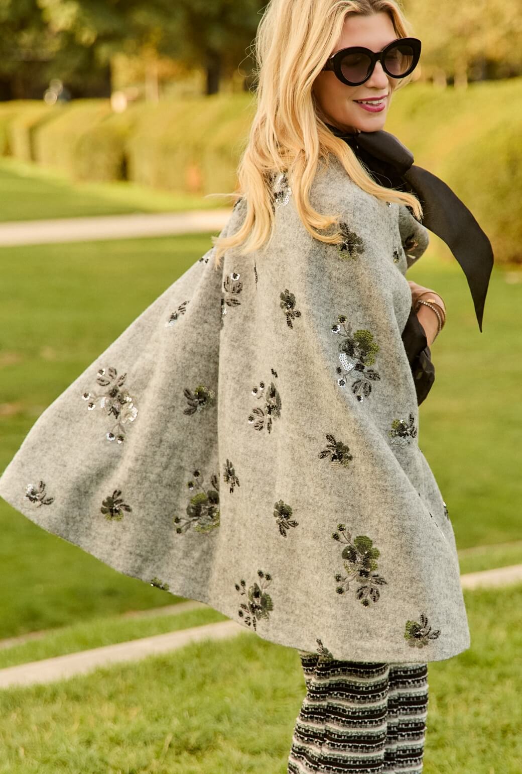 Le Cape - Embellished Gray Faux Wool