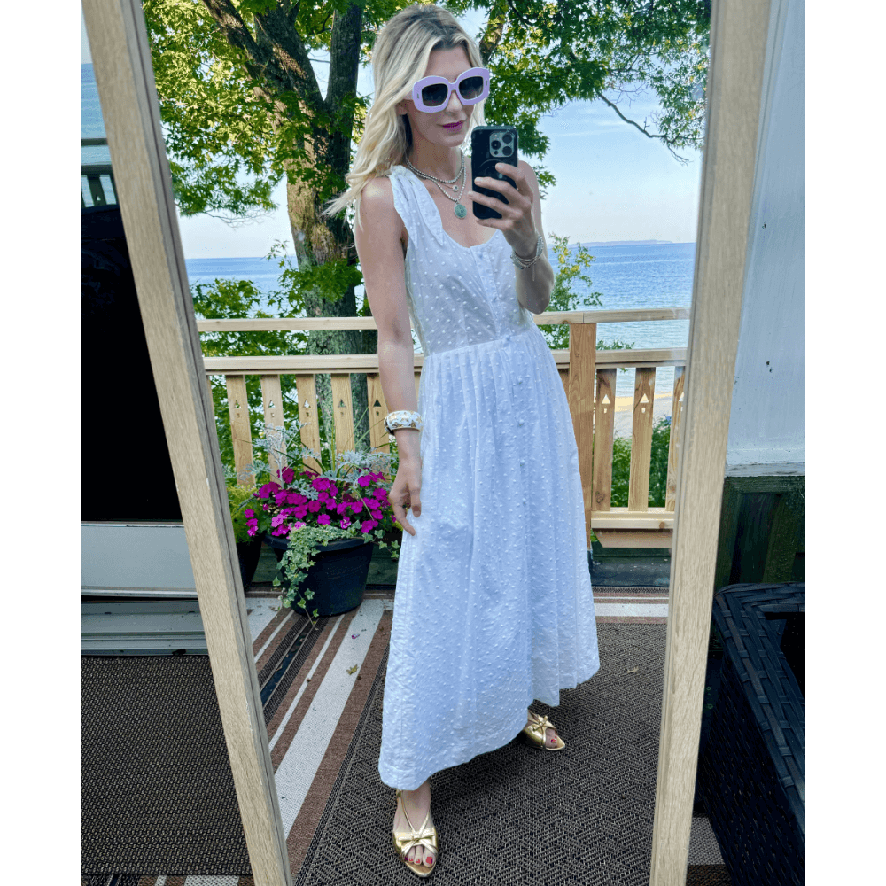 SAMPLE - Le Scoop Dress - Embroidered Swiss Dot BURU SAMPLE - Le Scoop Dress - Embroidered Swiss Dot BURU