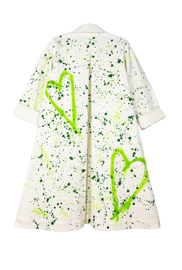 Leap Year Hand-Painted Heart Swing Coat - White & Green