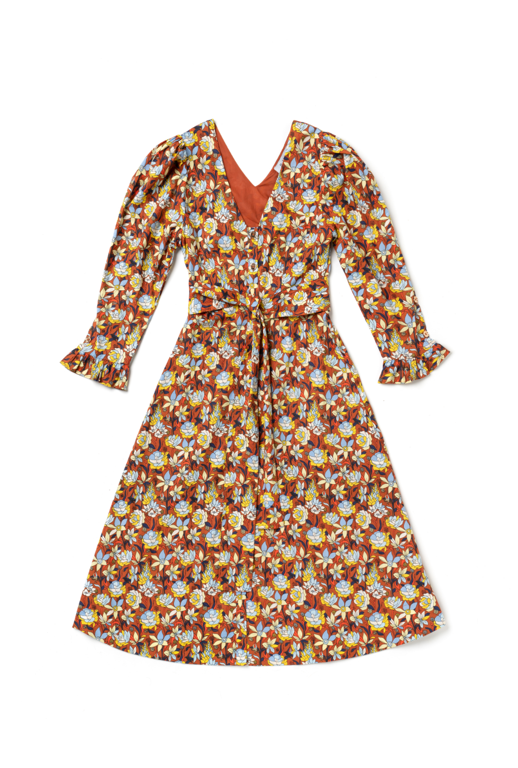 Long Sleeve Day Gown - MIDI - Bronze Floral – BURU Long Sleeve Day Gown - MIDI - Bronze Floral – BURU