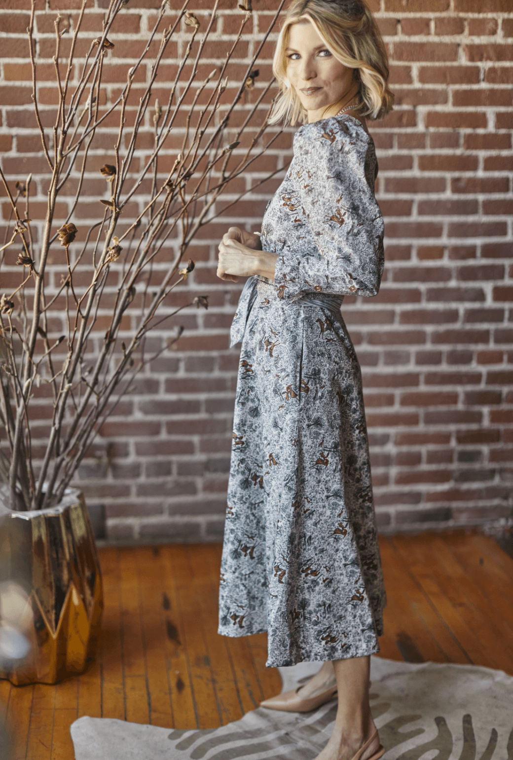 Long Sleeve Day Gown - MIDI - Horses