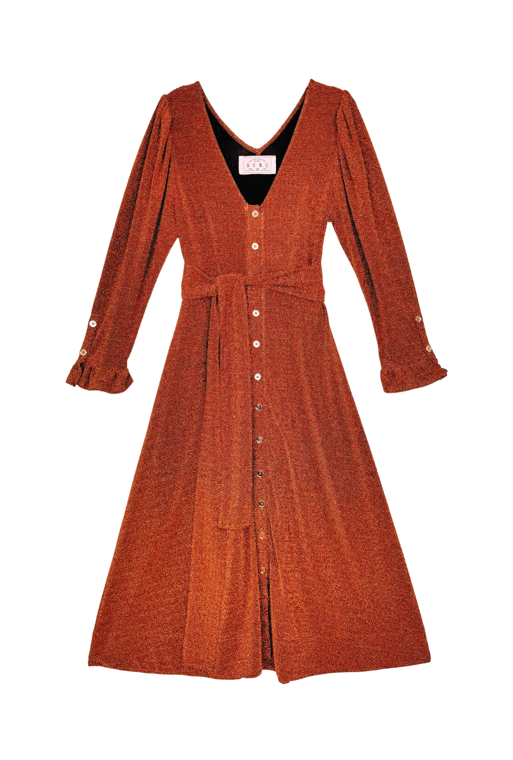 Long Sleeve Day Gown - MIDI - Rust Shimmer BURU Long Sleeve Day Gown - MIDI - Rust Shimmer BURU