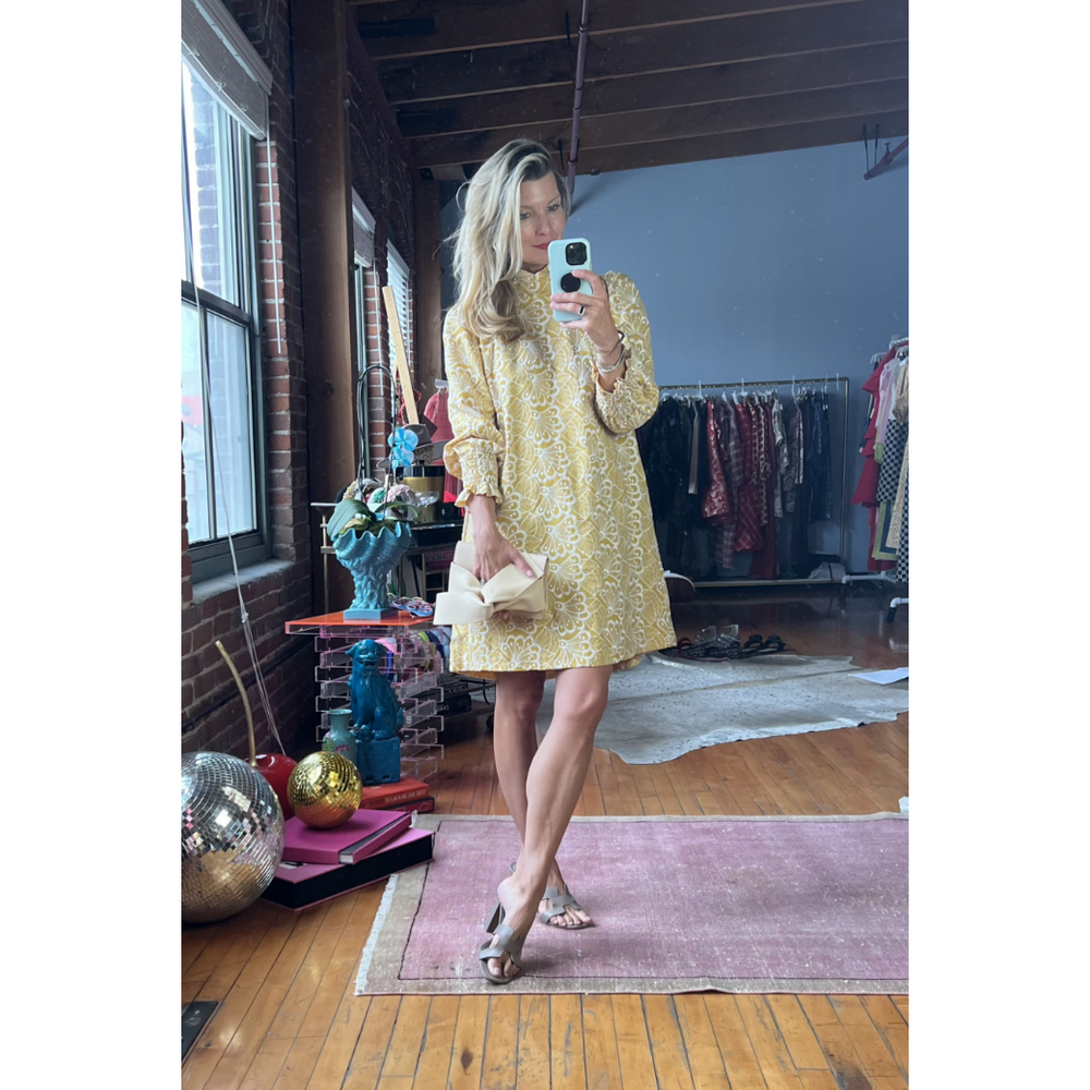 Long Sleeve Mod Dress - Mustard Embroidery, image