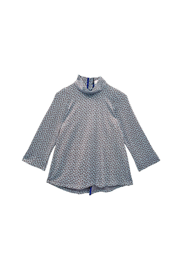 Long Sleeve Mod Top - Blue & Brown Cheetah Knit