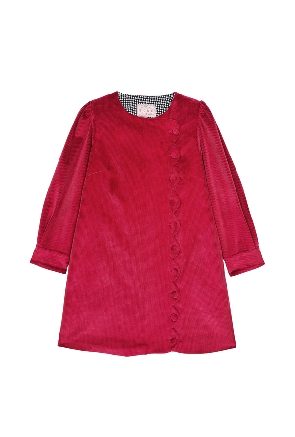 SAMPLE - Long Sleeve Scallop Shift Dress - Cabernet Corduroy