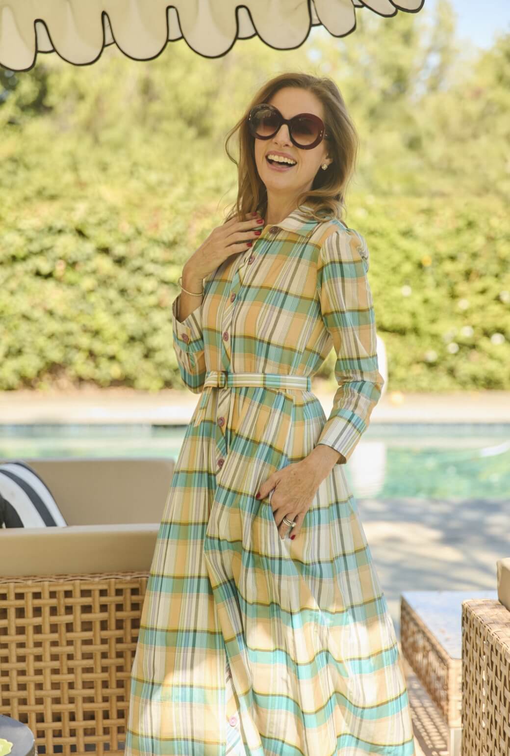 Long Sleeve Shirtdress - Silk Plaid