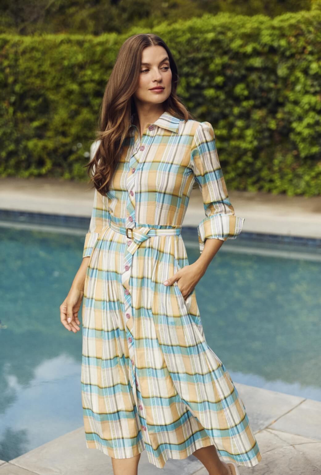 Long Sleeve Shirtdress - Silk Plaid BURU Long Sleeve Shirtdress - Silk Plaid BURU