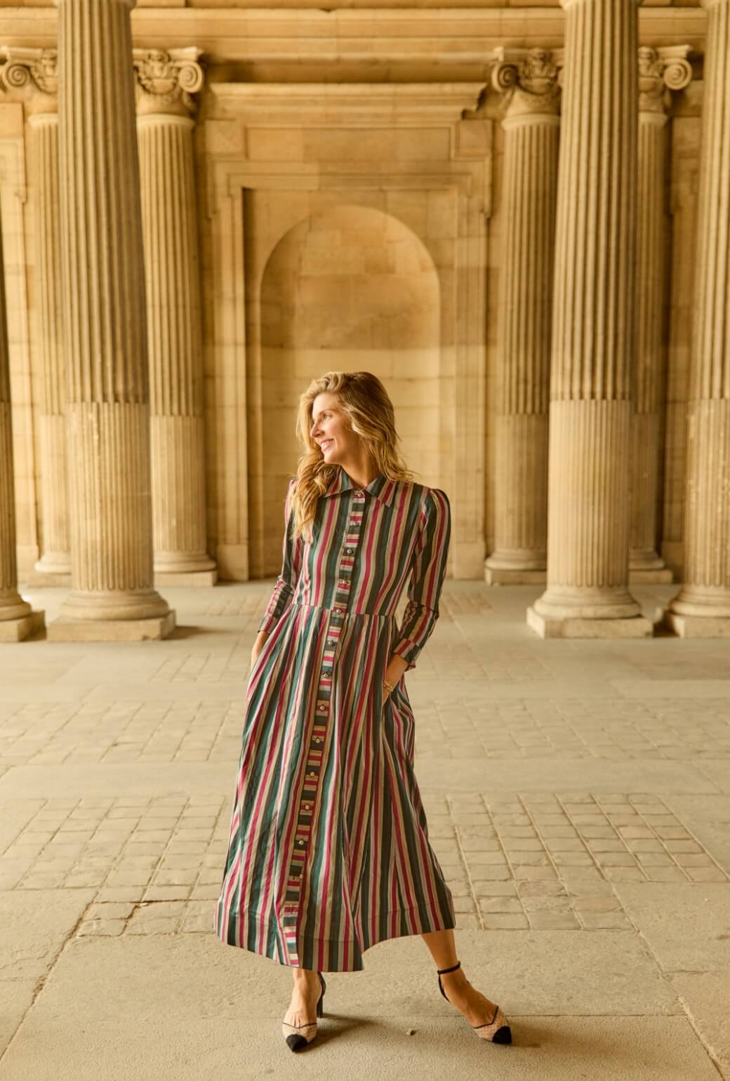 Buru x Anna Kloots Long Sleeve Shirtdress - Silk Stripe