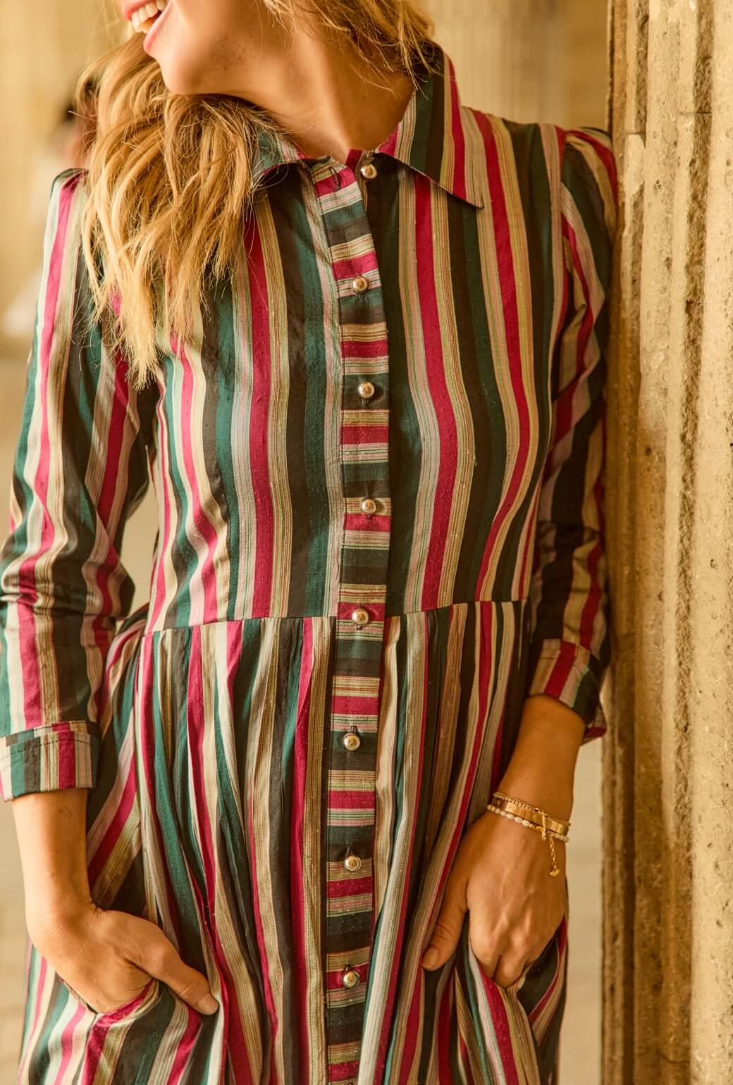 Buru x Anna Kloots Long Sleeve Shirtdress - Silk Stripe