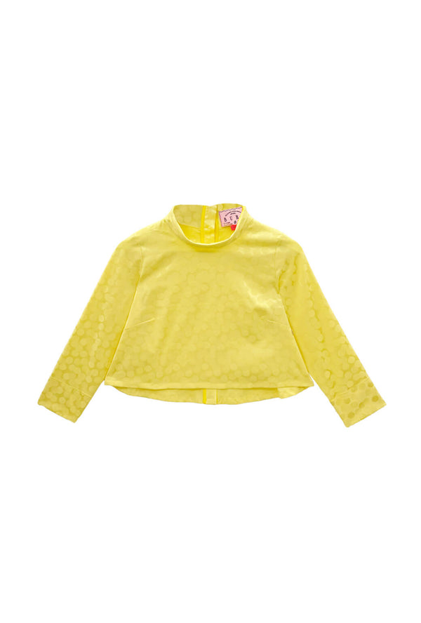 Long Sleeve Twiggy Top - Yellow Satin Polka Dot