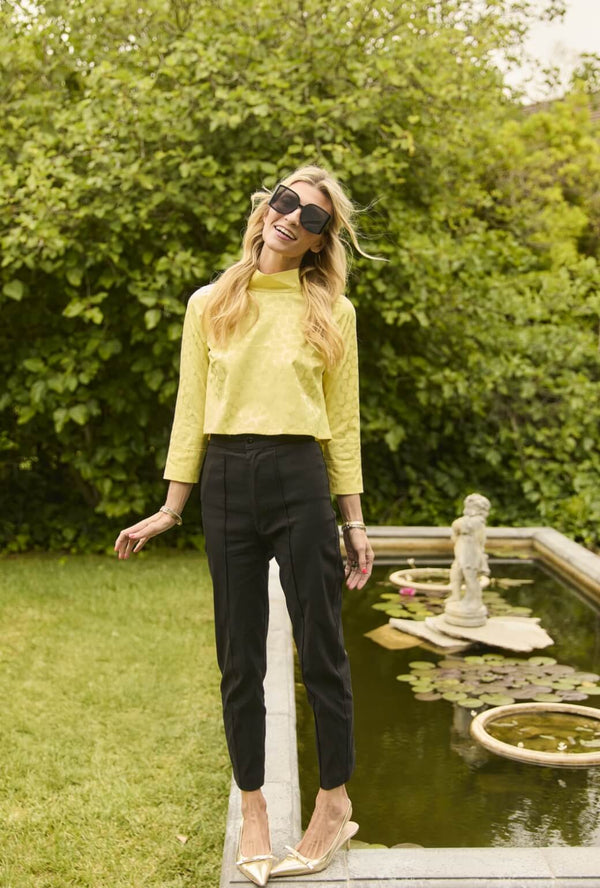 Long Sleeve Twiggy Top - Yellow Satin Polka Dot