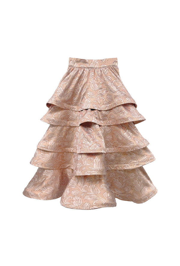 MIDI Teagan Skirt - Gold Tulip Lamé