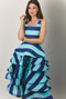 MIDI Teagan Skirt - Turquoise and Blue Stripe Silk