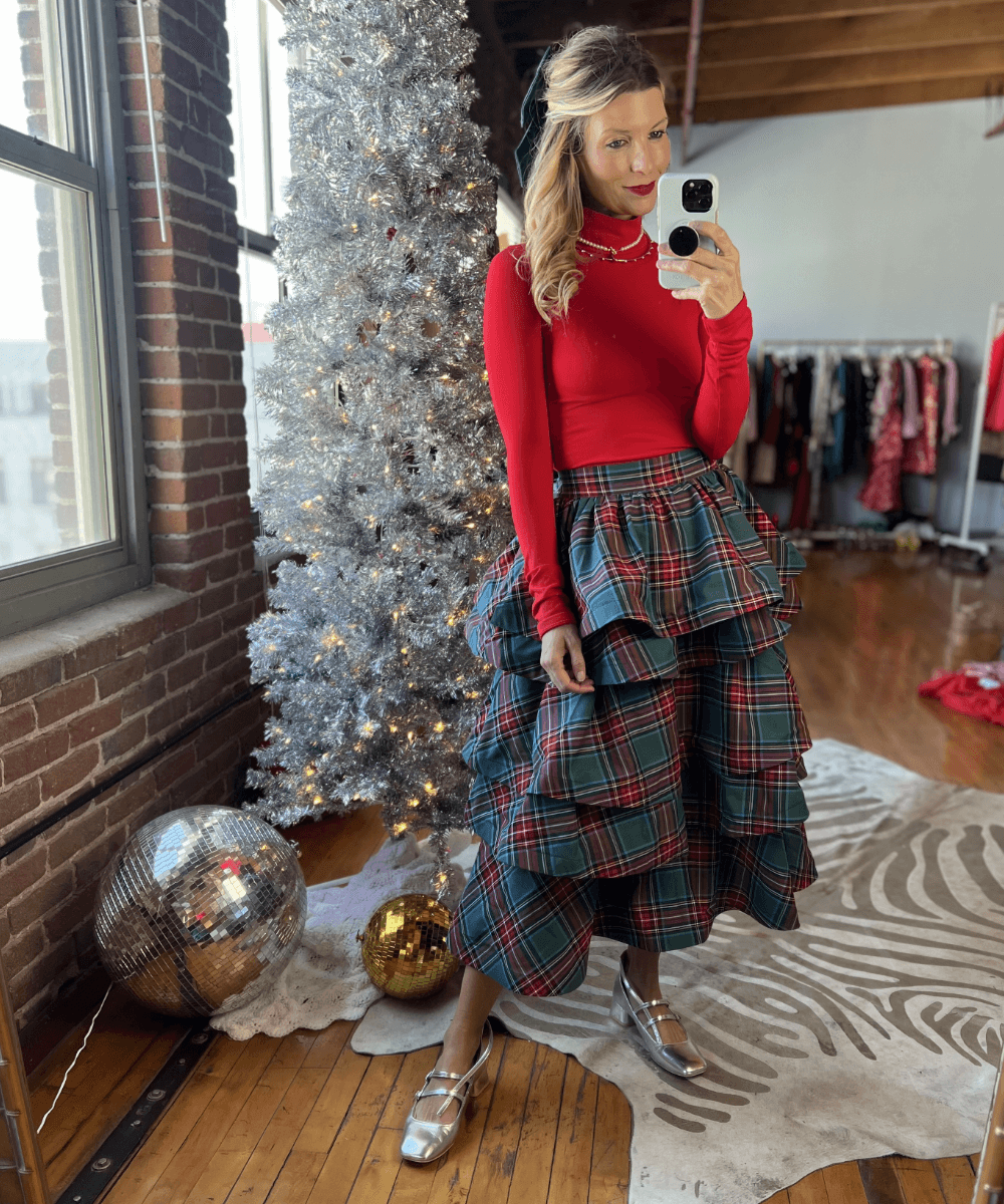 Christmas plaid top skirt xl