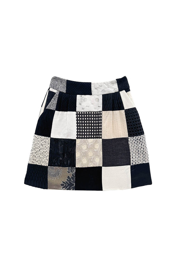 Maggie Mini Skirt - BURU B&W Patchwork
