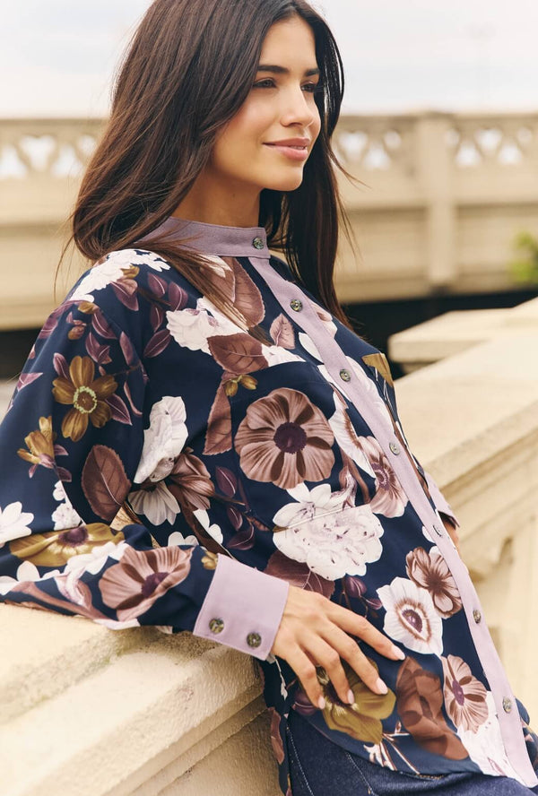 Mandarin Shirt - Fall Floral
