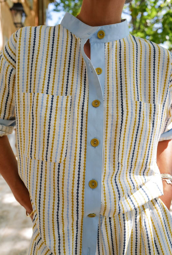 Buru x Megan Stokes Mandarin Shirt - Popcorn Stripe