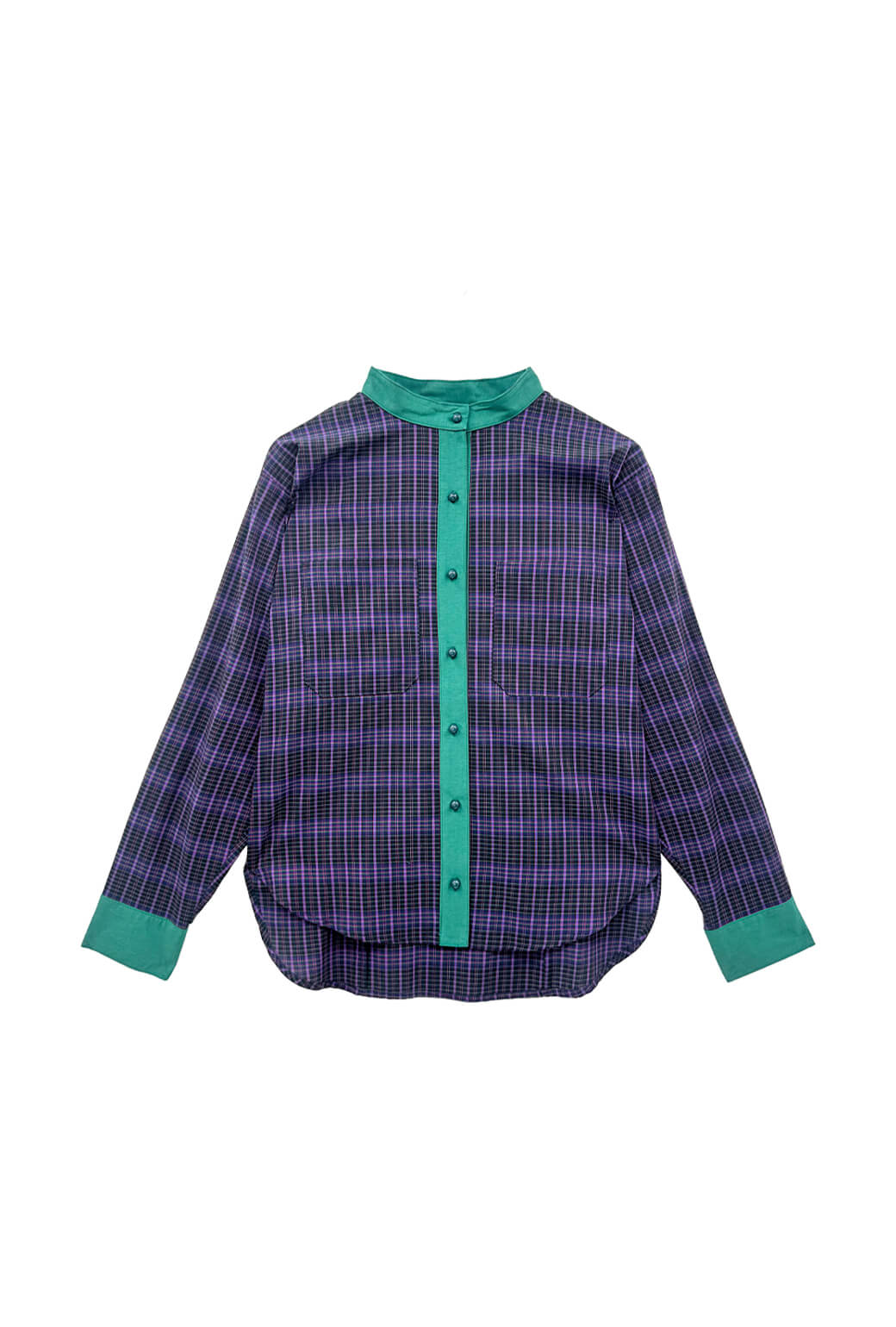 Mandarin Shirt - Purple Plaid